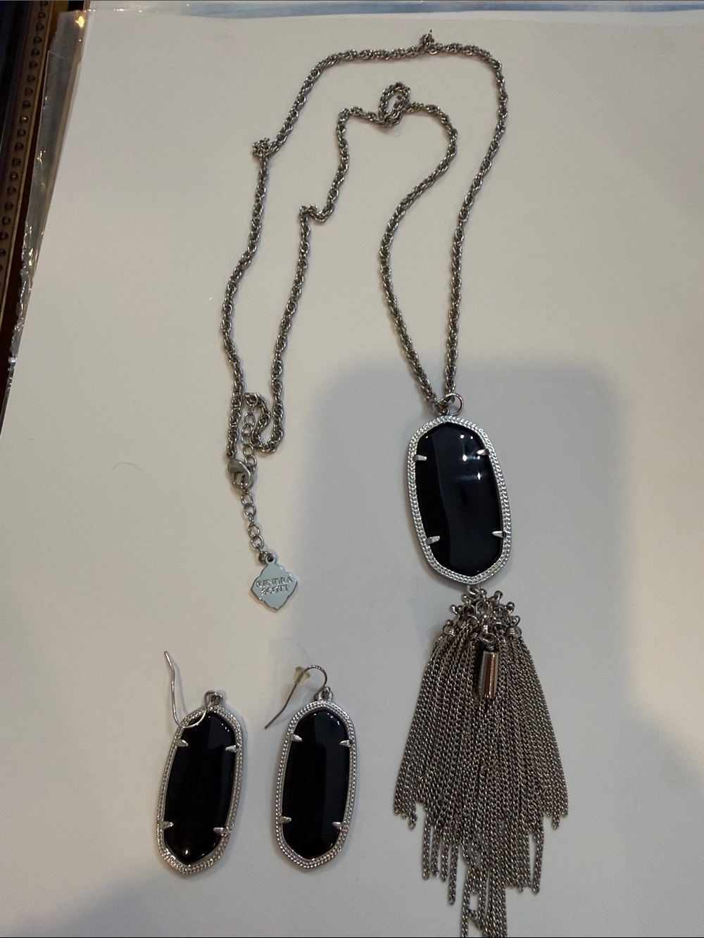 Kendra Scott Black Onyx-style Pendant Necklace and Tassel Earrings Set